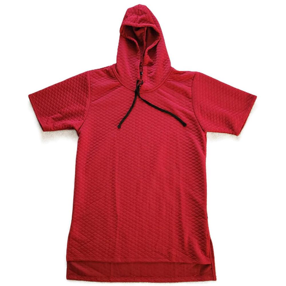 Men's Large Red Pullover Hoodie with High-Low Hem